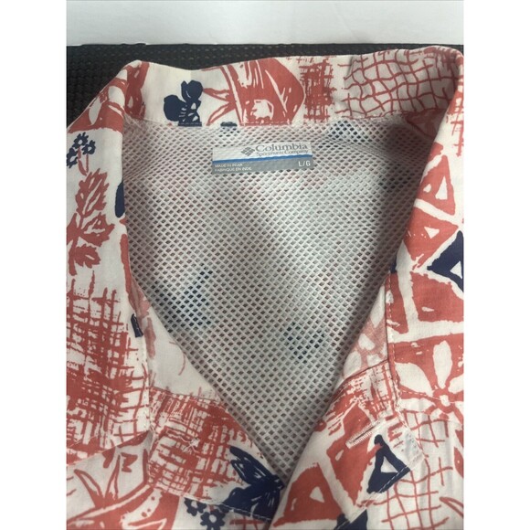 Columbia PFG Hawaiian Button Up Shirt Large Blue Orange Island Vented Fish Mens‎ - Picture 2 of 5